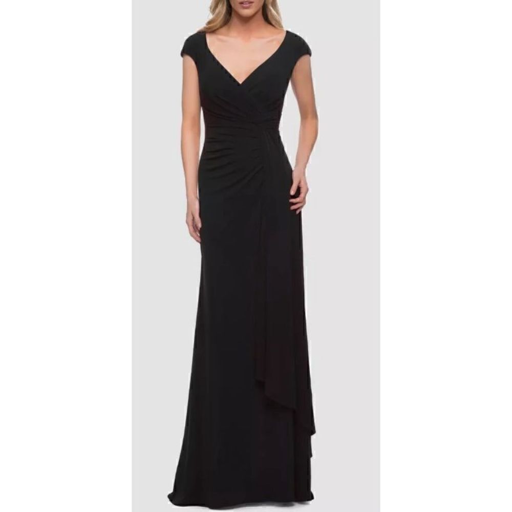 La Femme Black Off the Shoulder Ruched Jersey Gown Size 20 NWOT